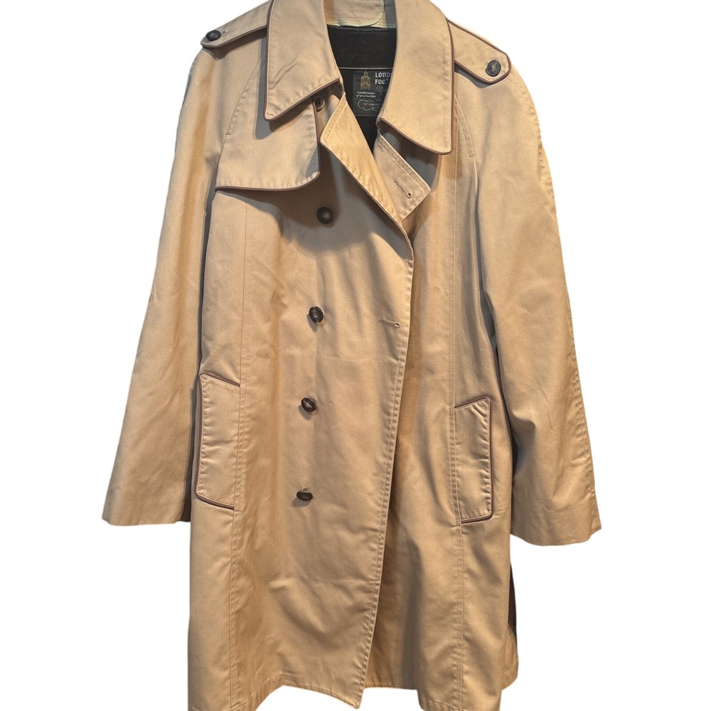 London Fog Mens‎ Vintage Trench Coat Tan Khaki Equestrian Lining 42L Maincoats